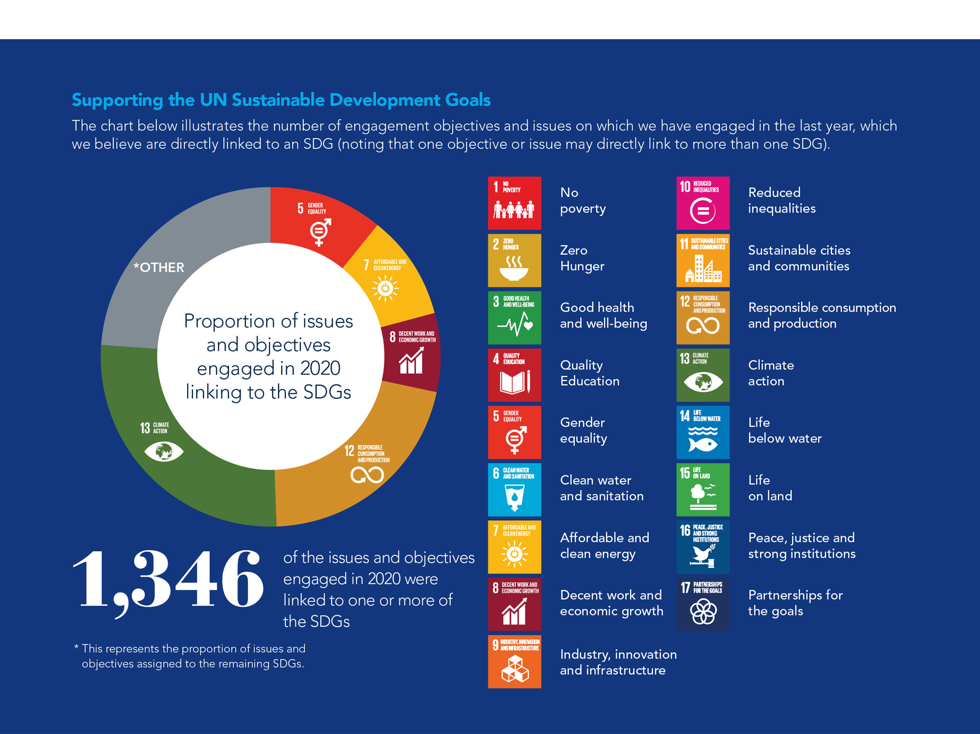 A chart illustrating the number of engagement objectives and issues on which we have engaged in the last year.