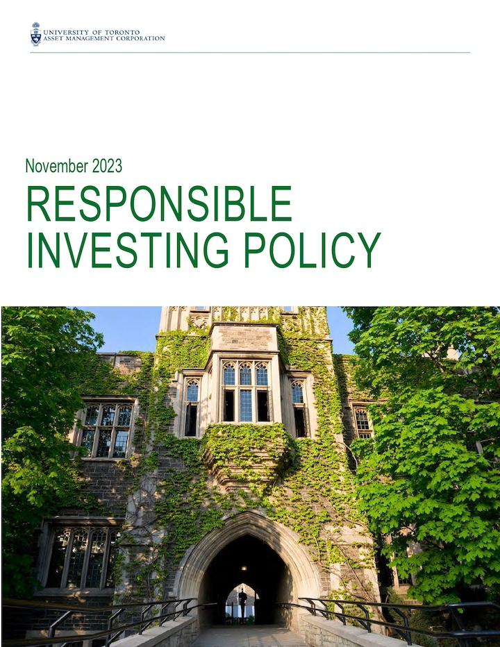 Cover of UTAM Responsible Investing Policy November 2023